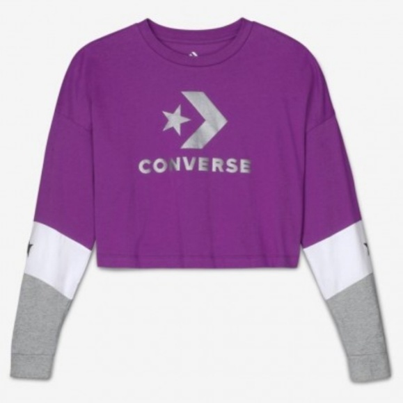 CONVERSE  WOMEN'S CROPPED LONG SLEEVE PURPLE SMALL - Picture 4 of 8